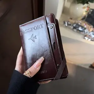 Deep Brown Leather Multi-Function Passport Holder & Document Organizer – All-in-One RFID Blocking Wallet for Passports, Tickets and Cards