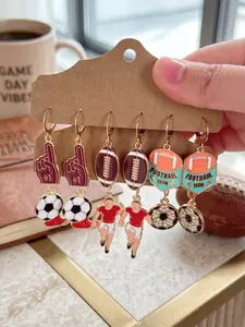 6 Pairs Assorted Soccer & Football Dangle Earrings, Player #1 Foam Finger Team Drop Earrings, Chic Game Day Jewelry for Girls & Women