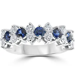 2 1/2Ct Blue Sapphire & Diamond Wedding Ring 14k White Gold Lab Grown