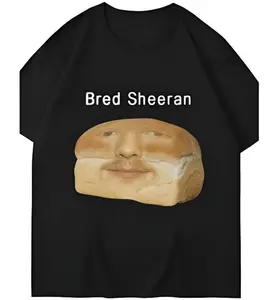 Bred Sheeran Meme Print T-Shirt - Humorous Bread Design, Casual Short Sleeve Crew Neck Tee for Men & Women, Cotton, All-Season Comfort, Everyday Tshirt | Funny Bread Design | Cotton Tshirt