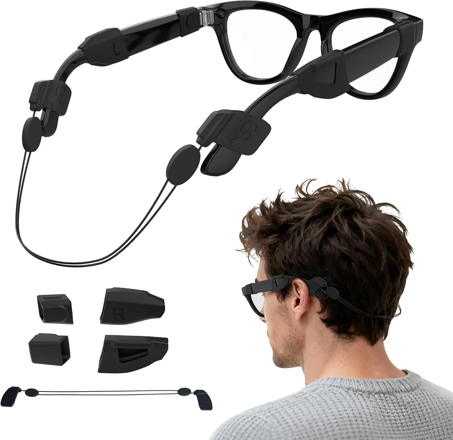 Waterproof Silicone Cover & Adjustable Eyeglass Strap Compatible with Ray-Ban Meta Wayfarer/Skyler/Headliner Accessories, Improves Sound Quality, Outdoor Activities Set for Rayban Meta Smart Glasses, Sound Focus, Wayfarer Fit