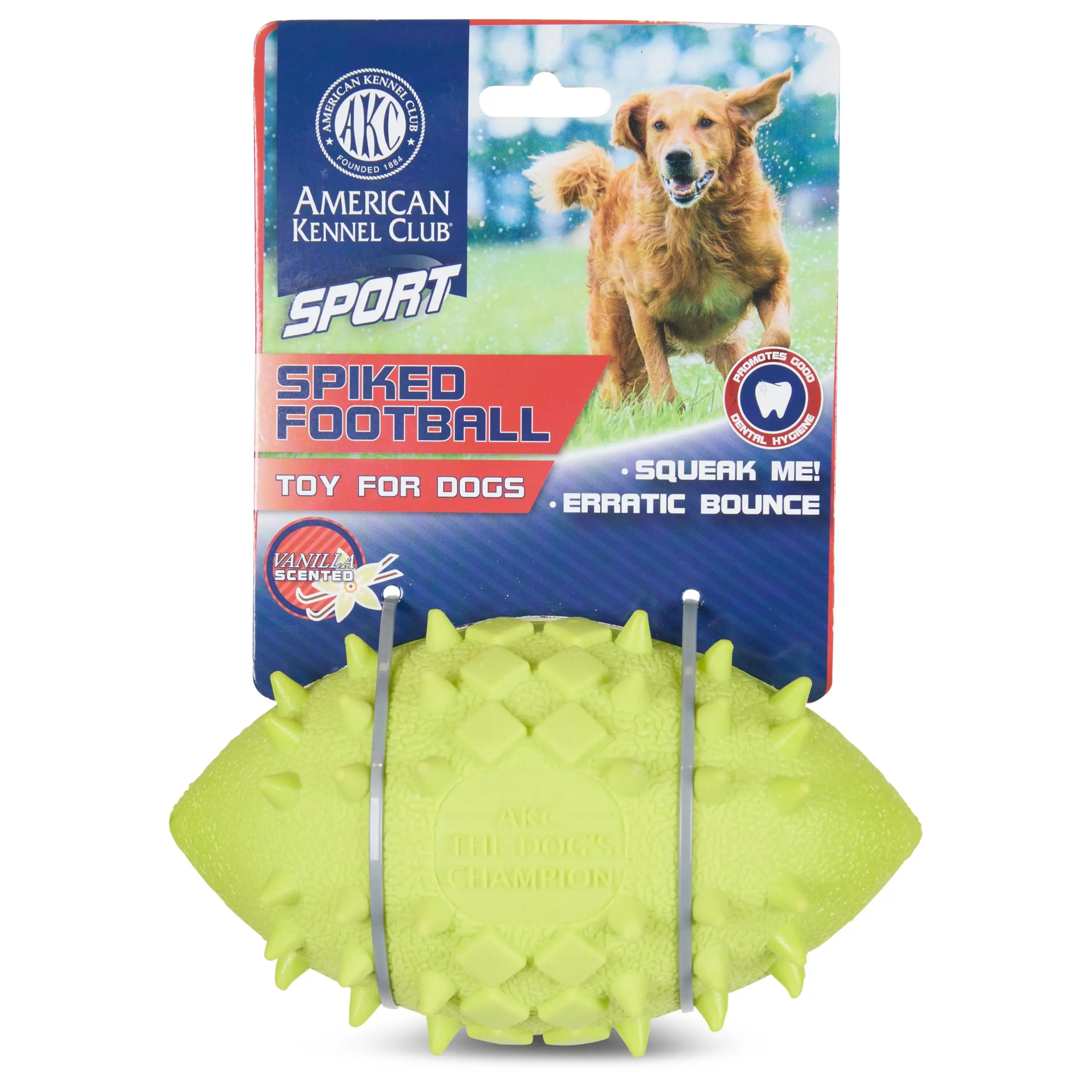 American Kennel Club Vanilla Scented Spiky Football Dog Toy – Durable Interactive Chew Toy for Small, Medium & Large Dogs