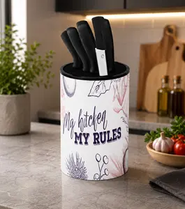 White Universal Knife Holder - Space-Saving Kitchen Organizer & Easy-Clean Block