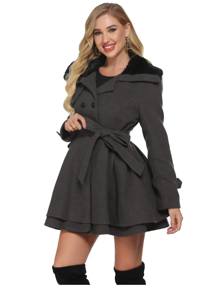 Women's Fashion Faux Fur Lapel Double Breasted Thickened Wool Trench Coat Basic Winter Warm Jacket Penny Lane Women Jacket S-2XL Christmas summerwins