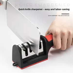 Red Black Handheld Knife Sharpener 4 Stage Whetstone for Kitchen Knives Professional Manual Sharpening Rod Quick and Easy Household Tool