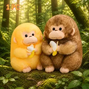 24CM Kawaii Golden Monkey Plush Toys Cute Monkey Holding Banana Dolls Stuffed Soft Animal Pillow Sleeping Partner Companion Kids Gift