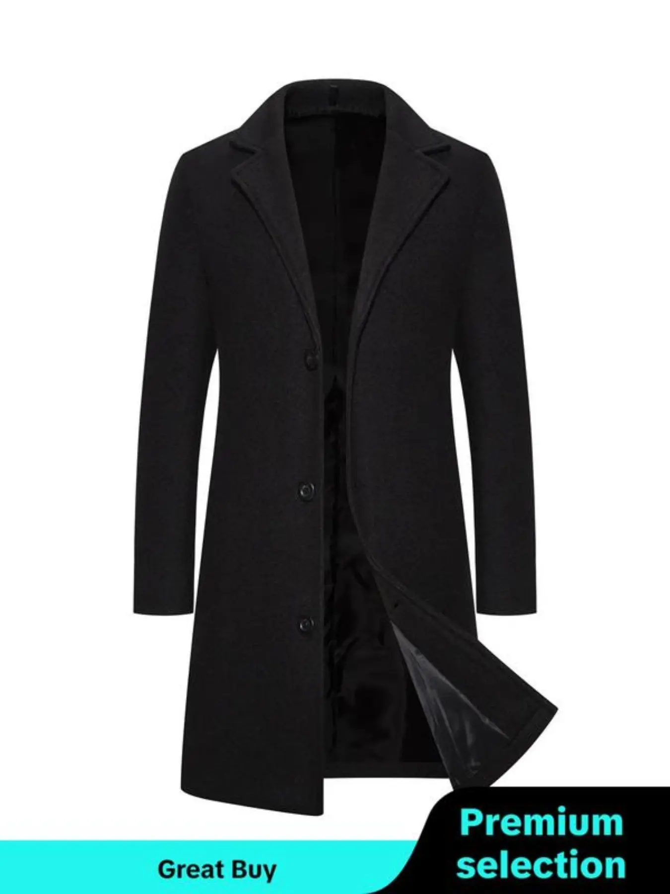 Men's Business Woolen Coat, Fashion Double Collar Long Sleeve Mid-Length Jacket, Plain Solid Button Front Lapel Neck, Regular Fit Casual Outerwear, Button Down Coat