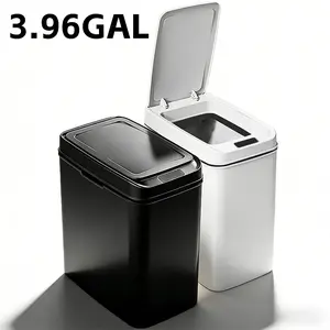 15L/3.96Gal Automatic Sensor Flip-Top Smart Trash Can, Smart Trash Bin, featuring wave and knee-sensing activation, lightweight and space-saving design, powered by 2 AA batteries, suitable for office, bedroom, living room, kitchen, and bathroom