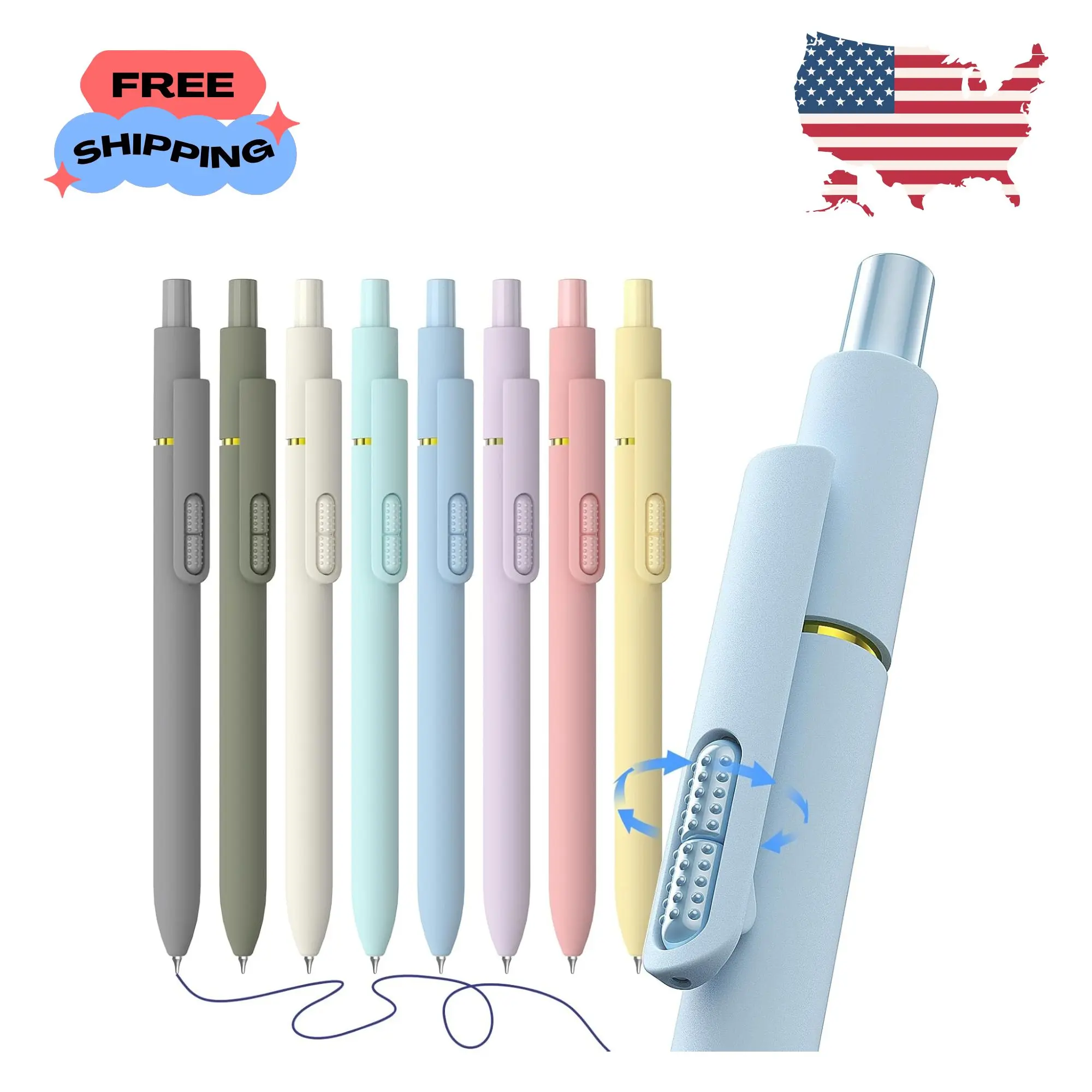 8 Pack 0.7mm Quick Dry Fine Point Gel Pen Blue Ink, Aesthetic