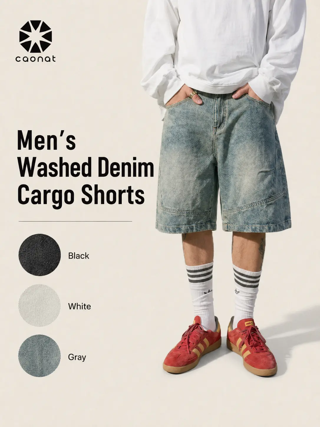 CAONAT Men’s Denim Shorts – Loose Fit Casual Jean Shorts, Lightweight Summer Streetwear Shorts for Daily Wear, Baggy Jorts,summervibes Pants Classic