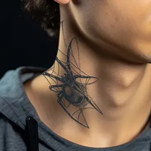Black Spider Temporary Tattoo Sticker, Waterproof and Durable One Week to Two Weeks Simulation Taupe, Men's Neck Arm Chest Disposable Non-Reflective