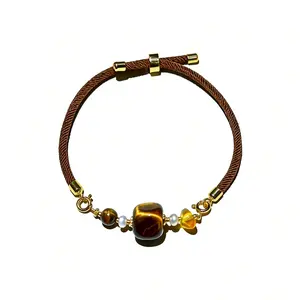 Handmade Square Tiger Eye Pendant Bracelet – Confidence & Protection Natural Gemstone Bracelet, Grounding Energy, Focus & Success Jewelry, Adjustable Cord Manifestation Bracelet for Women & Men