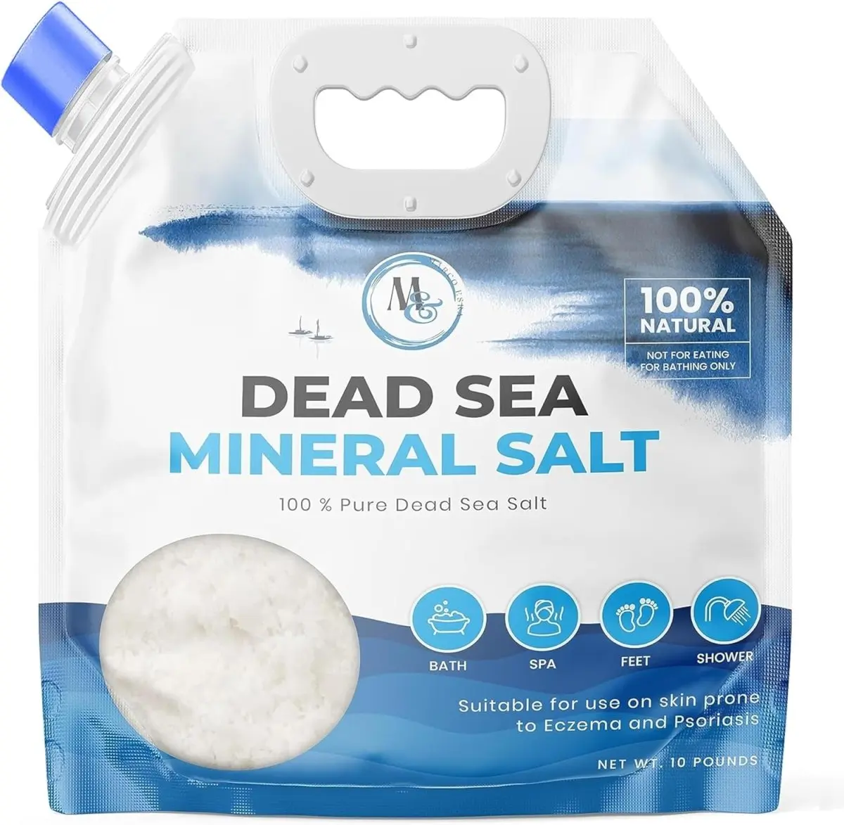 Marco Esra 10 lbs Pure Mineral Dead Sea Salt - Bathroom Bathtub Bath Salt for Cleansing, Eczema & Psoriasis Relief, Relaxation Spa Sessions, Mineral Sea Salt