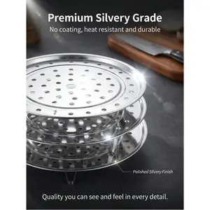 This 3-piece round stainless steel steamer set, measuring 18/20/22 cm, features a perforated heat-resistant steamer basket and is suitable for steaming vegetables, dumplings, and other kitchen cooking, Food Steamer.