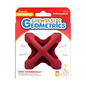 PetDreamHouse Chewtastic Geometrics GEO-ASTROROLLY Red Natural Rubber Dog Toy - Moderate Toughness Interactive Lick, Chew & Play Toy for Small & Medium Dogs