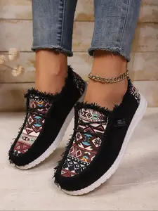 Women's Round Toe Canvas Shoes, Bohemian Style for Comfort, Lightweight Design for All-Day Wear, Slip-Resistant Footwear, Casual Fashion Shoes