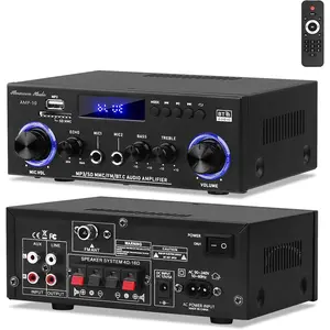 Amp10 Amplifier  Audio,400W Power Amplifier 2  Stereo Receiver with  5.0, Subwoofer Output, FM Radio, USB/SD/AUX, MIC, Remote Control for  Theater