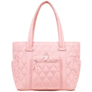 Puffy Tote Bag for Women, Lightweight Quilted Shoulder Bag with Multiple Compartments, Large Handbag for Work and Travel Casual Commuter Bag