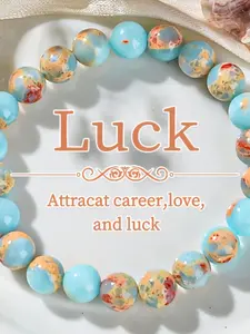 Elegant Jadeite Women's Fashion Bracelet, Unisex Design, 8mm Bohemian Beaded Chain, Unique Random Print Pattern, Symbolizes Wealth and Success, Attracts Good Luck and Love, Perfect Valentine Gift