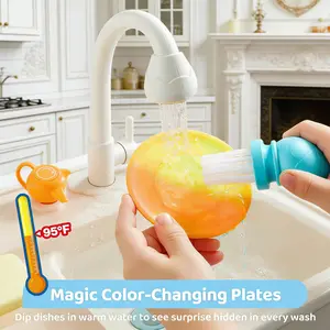Kids Color Changing Play Sink with Running Water, Electric Dishwasher Sink Toy with Automatic Water Cycle & Realistic Chopping Sounds, Pretend Kitchen Sink Gift for Toddlers