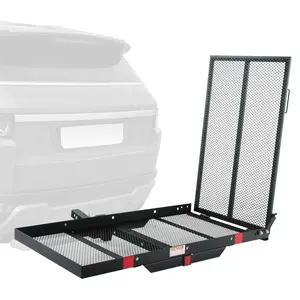 【Father's Day】VEVOR Hitch Mount Cargo Carrier, 45.3" x 25.6" Iron Hitch Cargo Rack with Folding Ramp, Hitch Rack Basket with Stabilizer and Straps, 500LBS Mobility Scooter Carrier Fit 2" Hitch Receiver
