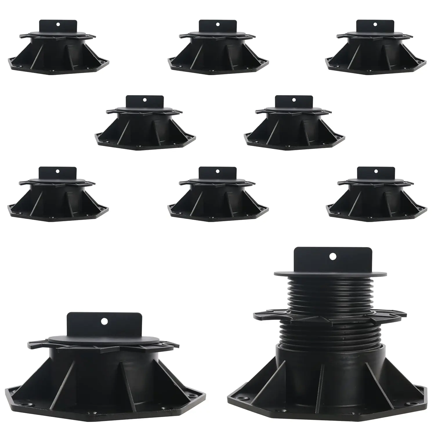 [DealsForYouDays] 10-Pack Plastic Adjustable Deck Support Pedestal Hardware - Easy to Install Furniture Legs, Floating Deck Platform & Floor Foundation Base with 2-3/8" to 5-1/2" Height Adjustment