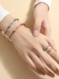 Elegant Zirconia Bracelet & Ring Set, 2pcs High-End Luxury Jewelry, Versatile Daily Commute Accessory, Perfect for Dates, Coordinated Look, Glamour Set