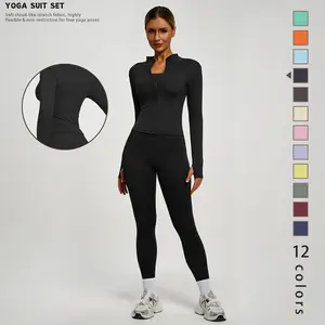 New Women's Yoga Sport Breathable Jacket, Leisure Comfort Quick-Drying Long-Sleeve Jacket with Zipper and Slim Fit Pants, Suitable for Yoga, Gym Training, Running and Daily Wear, Available in Multiple Colors