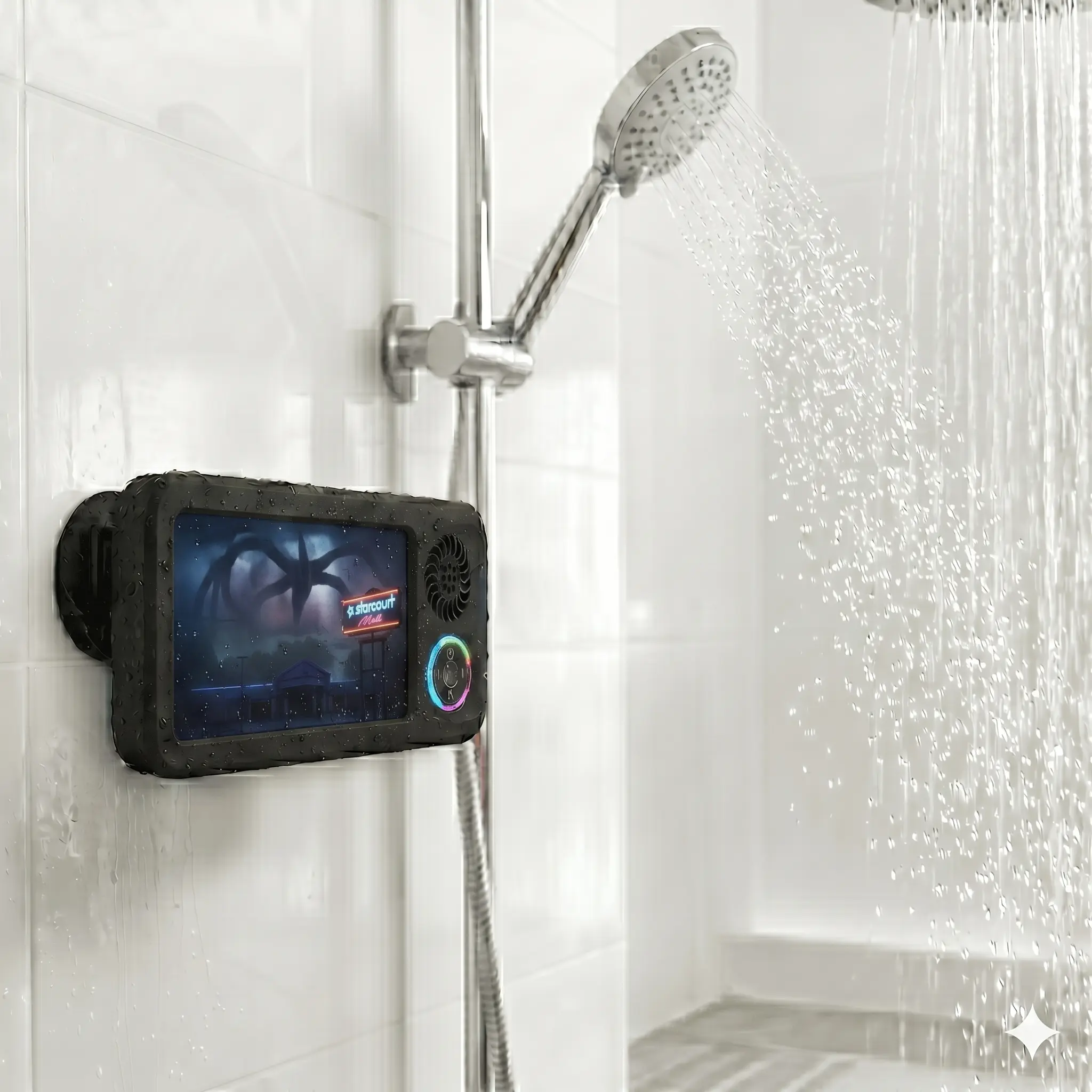 Bathroom shower waterproof phone holder,Bluetooth speaker 360°Rotation touch screen mobile phone box,Suction Cup Bathroom Case Mount Shelf