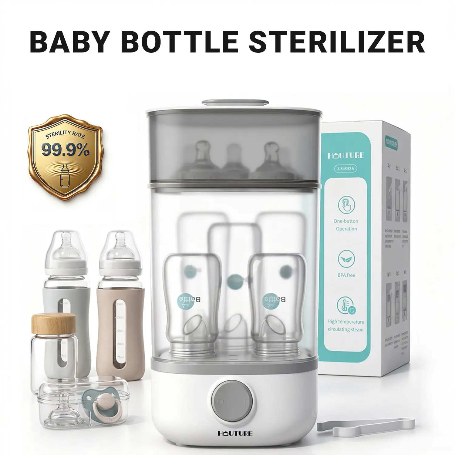 Baby Bottle Sterilizer, Electric Steam Sterilizer with 99.9% Germ Protection, One-Touch Easy Operation BPA-Free Sterilizing Machine for Baby Bottles, Breast Pump Parts & Newborn Essentials