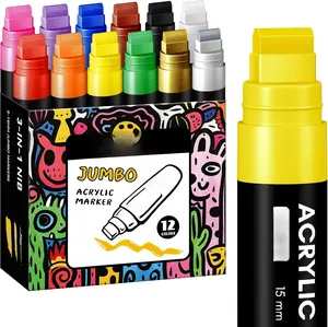 12 Colors  Markers, 15mm  Felt Tip,   Markers for Rock Painting, Poster, Stone, Ceramic, Glass, , Canvas