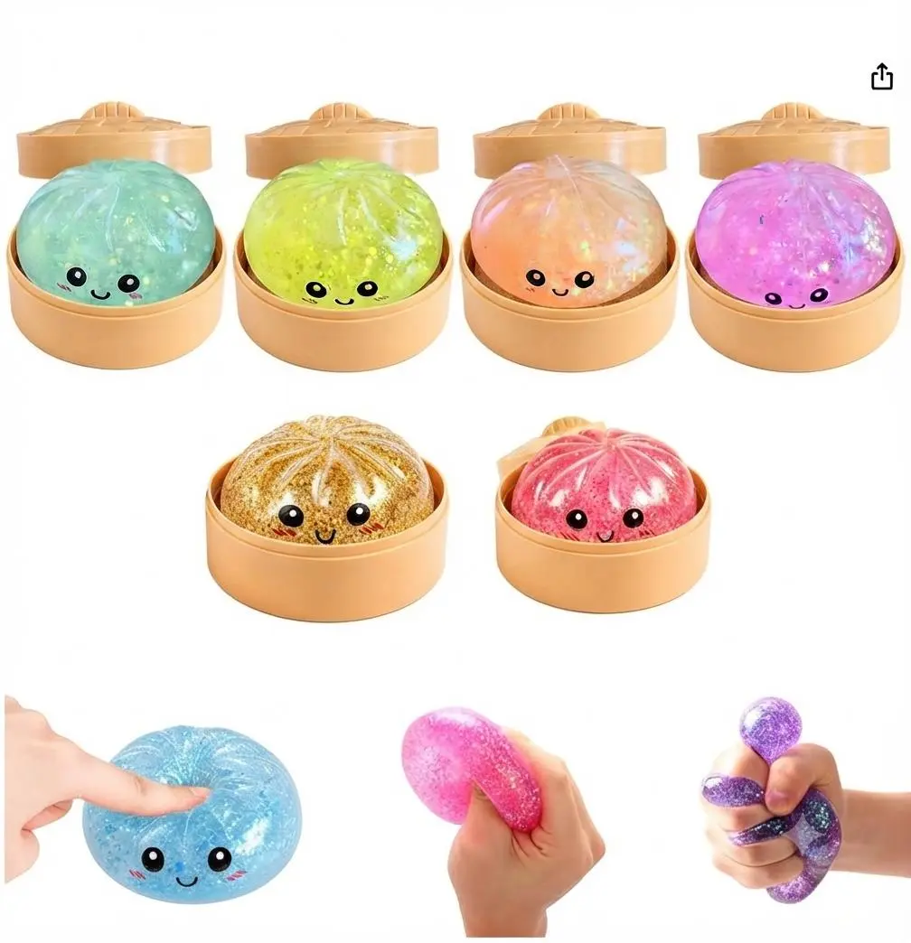 4-Pack Mystery Steamer Dumpling Squishy Set – Jumbo Slow-Rising Fidget Toy with Collectible Steam Box, Stress Relief Sensory Gift for All Ages