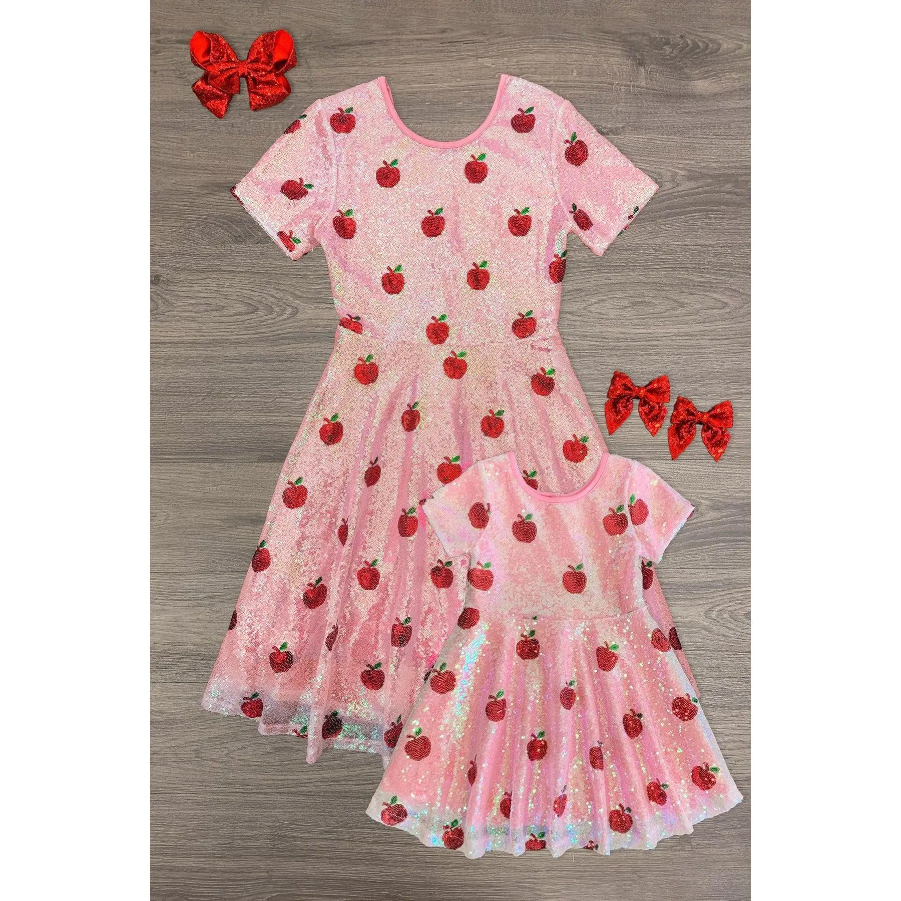 Mom & Me - Pink Sequin Apple Dress