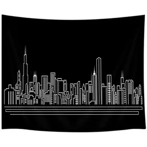 Peach Linen Chicago Skyline Tapestry - Elegant Style Abstract American City Silhouette Wall Hanging, 71x60in Home Decor for Bedroom, TV Backdrop or Table Cloth, Mothers Day Gift, Abstract Painting Tapestries