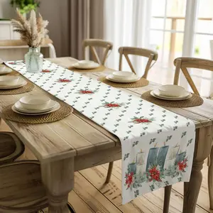 Christmas Candles Table Runner - 16x90 Inches, Cotton/Polyester, Hemmed Edges, Durable & Machine Washable, Perfect for All Seasons