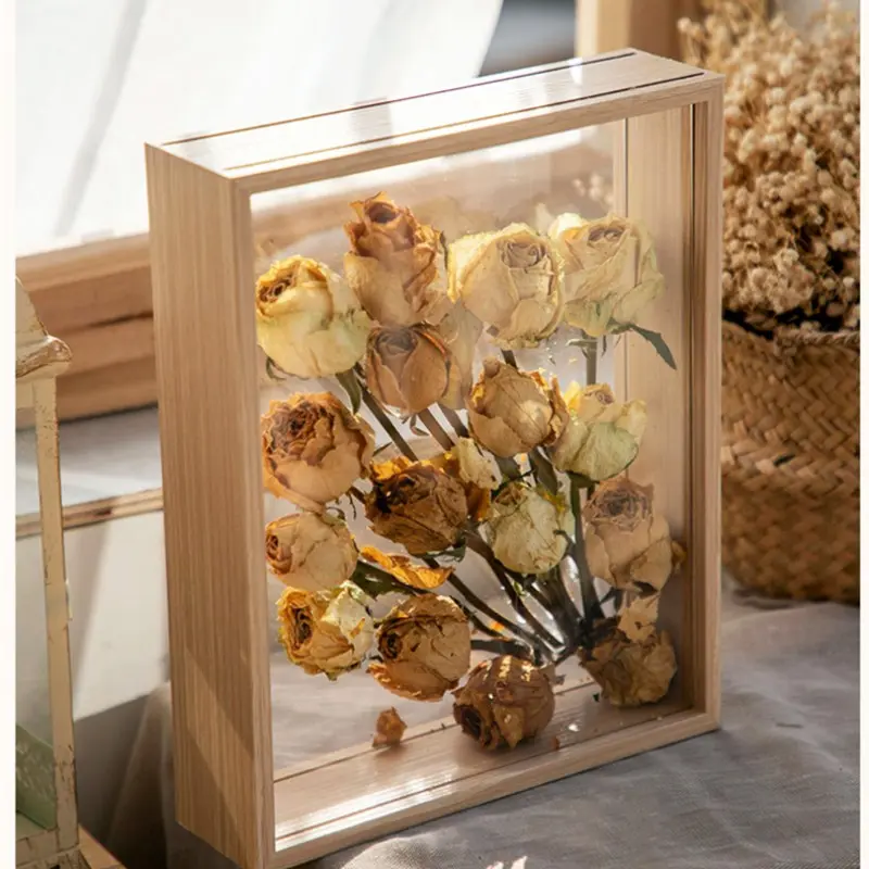 8 Inch Double-Sided Transparent Acrylic Display Box, Wooden Frame for Dried Flowers, Handmade Crafts, Home Decor, Gift Idea, Style, Acrylic Frames, Acrylic Photo Frame, Acrylic Picture Frame