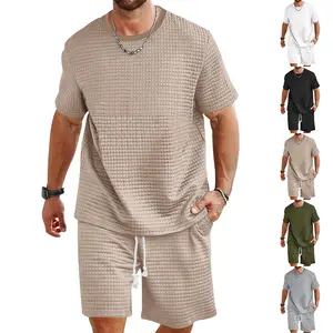 New Arrival: Cross-Border Bestseller - Men's Sports & Casual Set| Solid Color Crew Neck T-Shirt & Shorts (2-Piece Set)| Stylish Men's Summer Outfit