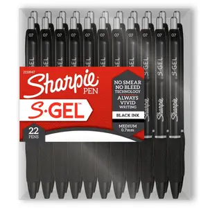 Sharpie S-Gel Pens - Fine Point (0.5mm), Black Ink, 12-Count, Rubber Grip, 95% Reliability, All Seasons, No Bleed Technology, Smoother Bolder Cleaner Quicker Drying, Comfortable Writing Experience, Ideal for Home Journaling & College Arts Supplies