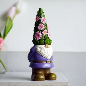 Garden Outdoor Gnome Genie Statue, Solar Fairytale Figurine with Succulents and 7 LED Lights for Patio Balcony Yard Home, Creative Cute Design Ornament, Unique Housewarming Christmas Gift for Mom Women Ladies