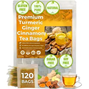 120 Tea Bags - Turmeric Ginger Cinnamon Tea - 100% handmade,Eco-conscious Bags|No Sugar,No Caffeine,No Gluten,Vegan herbal