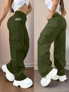Women's casual cargo pants – medium stretch, high-waisted design with practical pockets, Womenswear