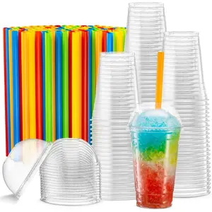 Clear PET Cups With Dome lids & Straws for Iced Coffee,Milkshake, Cold Drinks, Slush Cups, Smoothy's, Slurpee, Ice cream, Dessert, Party's, Plastic Disposable Cups (40, 20 oz)