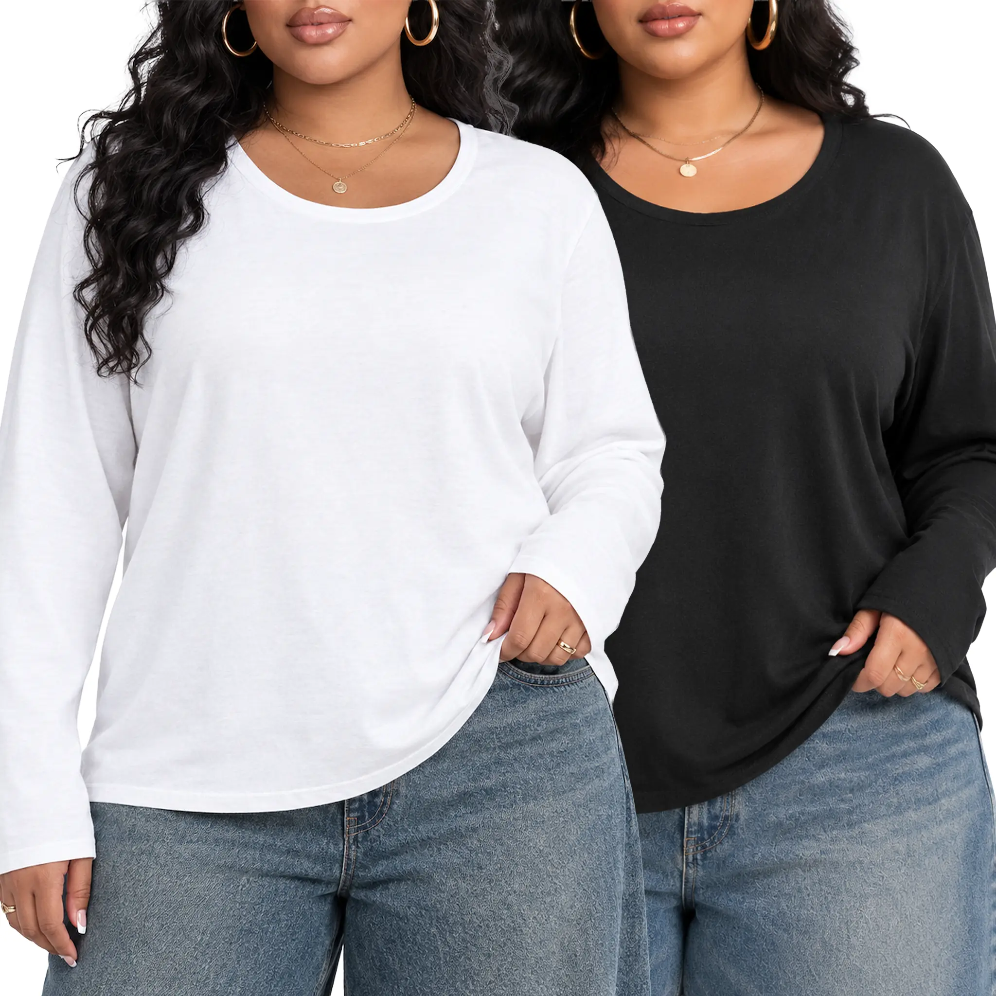 Plus Size Long Sleeve Tops Women Buttery Soft Wide Crewneck Loose Fit Tunic Casual Layering Shirt L-6XL