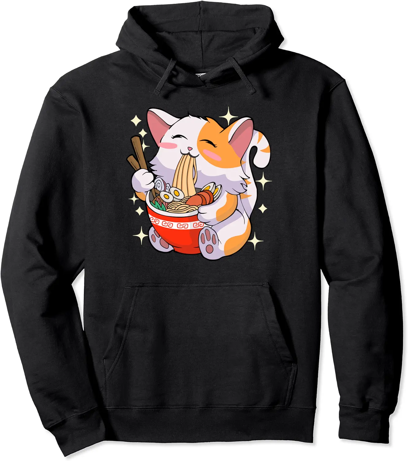 Ramen Shirt Cat Eating Noodles Japanese Food Anime Tee Gift Pullover Hoodie - Parisbus Shop 23B09XKT95L7