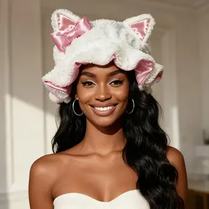 Spring Hair Care Cat Ear Bonnet – Double Sided Satin Silk Hair Bonnet for Women, Anti Frizz Hair Cap for Curly Straight Hair, Soft Stretchy Night Cap