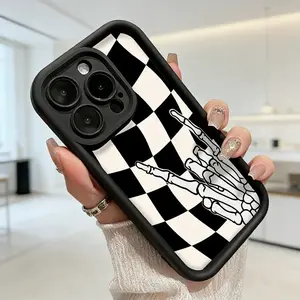 Checkered Skeleton Pattern Case for iPhone 17 Pro Max 16 Plus 15 14 13 12 11 Air E Soft TPU Bumper Drop Protection Rugged Durable Back Cover for Boy