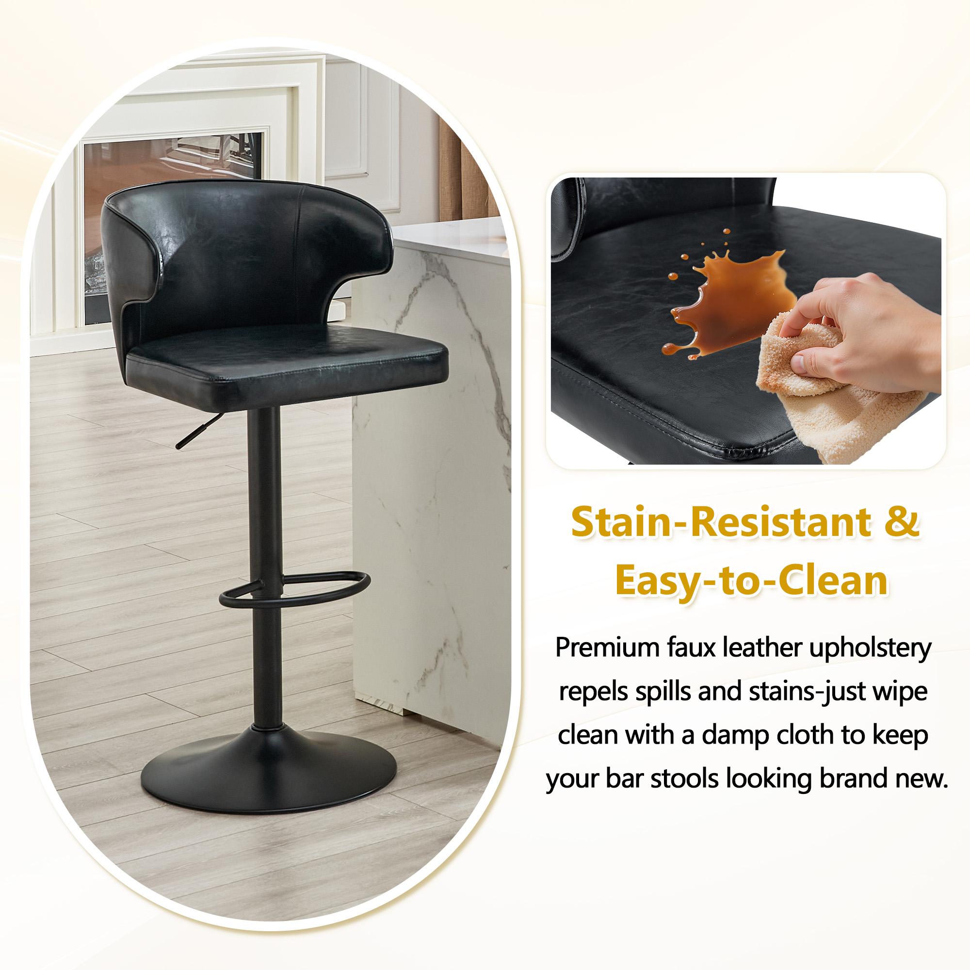 Modern Adjustable Swivel Bar Stool with PU Leather Backrest, Height Adjustable Bar Chair for Kitchen Counter & Dining Room, 300 LBS Weight Capacity