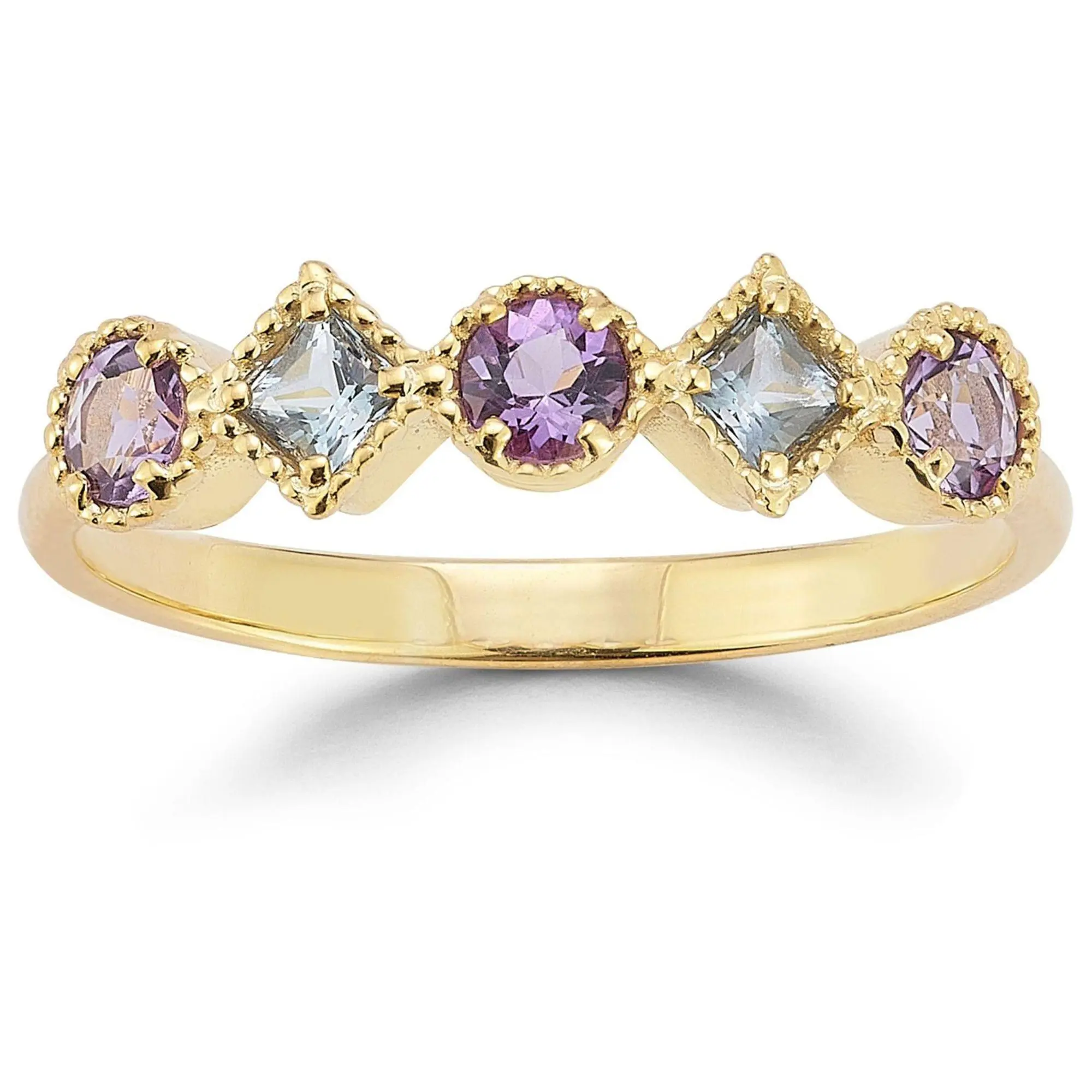 Italian Gold Blue Topaz and Amethyst Ring, 14K