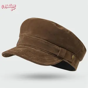 Vintage Octagonal Beret Hat Stylish Metal Buckle Belt Decorated Newsboy Cap Suede Captain Sailor Hat For Outdoor Daily Use Metal Buckle Closure