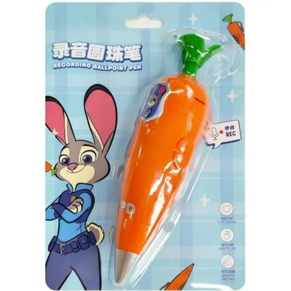 MINISO Zootopia Judy Unisex Recording Ballpoint Pen - Carrot and Snake Design, Push-Button, Black Ink, Fluent Writing, with Batteries, Cute Office Desk Decor (Toys & Hobbies - Classic & Novelty Stress Relief Toy)